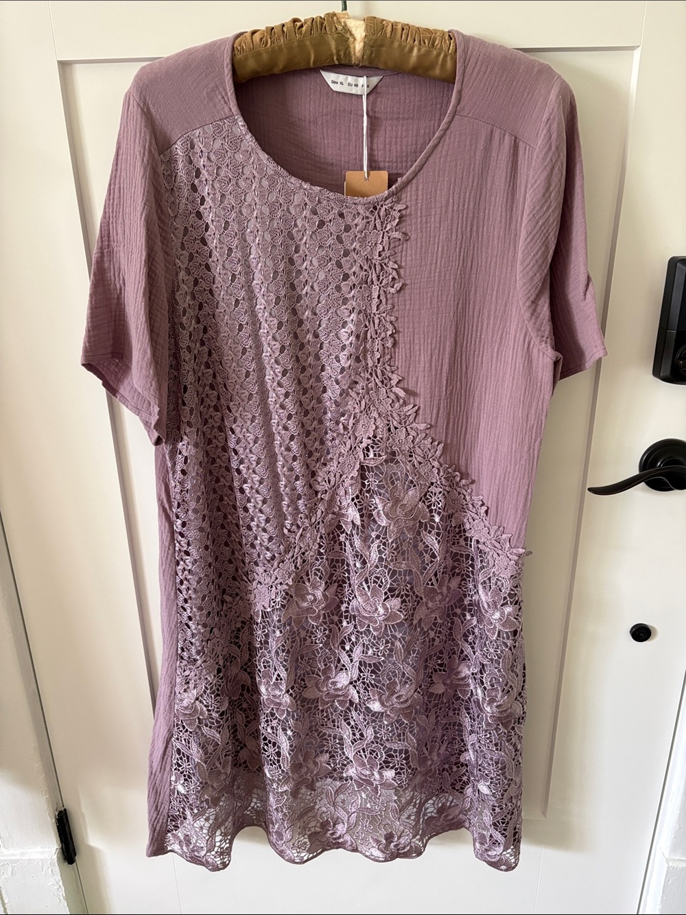 Lace Panel Short Sleeve Tunic Dress - Mauve